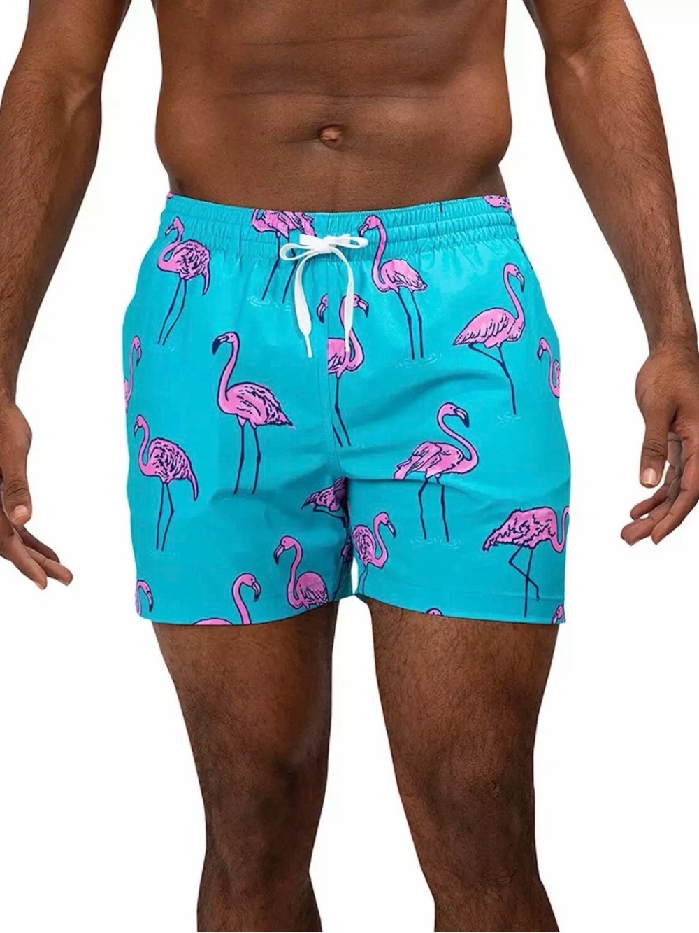 chubbies Teal Swim Shorts with Pink Flamingo Accent